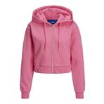 JJXX Kadın Jxabbie Ls Reg Every Brush Zip Hood Noos Sweat ceket, Carmine Rose/Print: Macenta Jjxx Logo, S