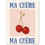 jkahh Funky Kiraz Duvar Sanatı Vintage Kırmızı Mavi Estetik Poster Trendy Ma Cherie Baskılar Retro Tiki Sanat Sanat Üniversite Yurdu Daire Dekoru için Tuval Resmi 40 x 40 cm Çerçevesiz