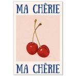 jkahh Funky Kiraz Duvar Sanatı Vintage Kırmızı Mavi Estetik Poster Trendy Ma Cherie Baskılar Retro Tiki Sanat Sanat Üniversite Yurdu Daire Dekoru için Tuval Resmi 40,5 x 60 cm Çerçevesiz