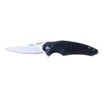 JKR10011 rulmanlı açılış bıçağı, kolu G10 renk siyah ve çelik bıçak D2 8,3 cm, kemer klipsi dahil, toplam uzunluk 19,5 cm. Kumaş kılıf ve siyah kutu dahildir.