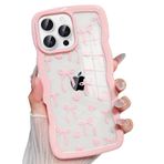 Jmltech iPhone 16 Pro Max için Dalgalı Şeffaf Silikon Yay Şerit Kadın Trendy Sevimli Kawaii Girly Estetik Koruyucu Darbeye Dayanıklı Telefon Kılıfları Boncuklu Telefon Askısı Kordon Pembe