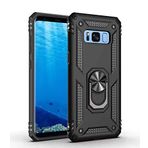 JMstore Samsung Galaxy S8 Plus ile uyumlu, döndürülebilir manyetik halka tutucu, hibrit düşmeye karşı dayanıklı + kırılmaz cam koruyucu folyo (siyah)