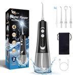 JNGOODS Akülü Su Diş Pensesinde oral irrigatör, JNGOODS 300 ml Dişler için şarj edilebilir su ipi IPX7 Su Geçirmez 4 Modlu 4 jet uçlu taşınabilir Oral Irrigator, Seyahat Ev kullanımı (Siyah)