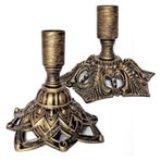 JNJOOD 2 adet şamdan, şamdanlar için çubuk mumluk, altın pirinç, metal vintage şamdan
