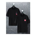 Jobia Outdoors Kadın Erkek Spiderman Ağ Kalp Baskılı Sevgili Çift Kombini Tasarım Oversize T-shirt 2li Set