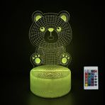 JOCHUI Sevimli Ayı Gece Lambası, 3D İllüzyon Masa Lambası, 16 Renkli Uzaktan Kumandalı Dokunmatik Lamba LED USB Gece Lambası Masa Lambaları Oda Dekorasyonları Ev Dekorasyonu Tatil Hediyeleri Doğum