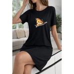 Joetsu Büyük Beden Kadın Kısa Kollu Bisiklet Yaka T-shirt Elbise Gecelik