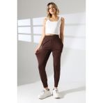 Jogger Kumaş Paça Pensli Eşofman - XS - Kahverengi