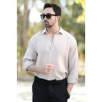 John Borners Erkek Oversize Müslim Gömlek Bej Rahat Kesim Cepsiz Pamuk Karışımlı - 16701 - Taş - 2XL