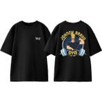 Johnny Bravo Gym Tasarım Sırt Baskılı Pamuk Siyah Oversize T-Shirt