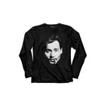 Johnny Depp Sigara Karayip Korsanları Slüet Uzun Kollu Tişört Baskılı T-Shirt Siyah