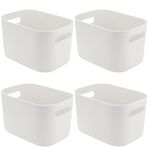 JOIKIT 4 Paket Kulplu Beyaz Saklama Kutuları, Beyaz Banyo Mutfak Düzenleyici Kutusu, El Sabunu, Vücut Yıkama, Havlu, Şampuan, Losyonlar, Banyo Topları için Beyaz Plastik Makyaj Saklama Kutuları, 22 x