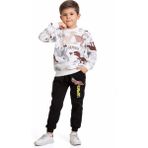 Jojo Bambino Erkek Çocuk Iki Iplik Şardonlu Dinazor Desenli Alt-Üst Eşofman Takımı - 2 - 3 Yaş - Beyaz - Kahverengi