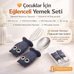 Jojobebek Baykuş Figürlü Premium Çocuk Bpa Free Silikon Sap Paslanmaz Çelik Uçlu Çatal-Kaşık Set 9+ Ay (Lacivert Renk) - Mavi