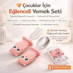 Jojobebek Baykuş Figürlü Premium Çocuk Bpa Free Silikon Sap Paslanmaz Çelik Uçlu Çatal-Kaşık Set 9+ Ay (Pembe Renk)