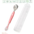 Jojobebek Bebek Püre Kaşığı, Silikon Saplı, Paslanmaz Çelik Uçlu – Güvenli ve Ergonomik - Pembe