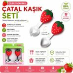 Jojobebek Çilek Figürlü Premium Çocuk Bpa Free Silikon Sap Paslanmaz Çelik Uçlu Çatal-Kaşık Set 9+ Ay - Yeşil