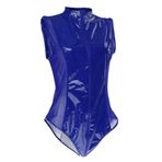 jojomis Kadın Giyim Deri Bodysuit Kolsuz Fermuarlı Tulum Mavi, Mavi, X-Large, Mavi, XL