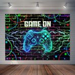 Joliaco Neon Oyun Arka Plan Erkek Video Oyunu Mutlu Yıllar Arka Plan Grafiti Duvar Seviye Atlama Oyun Partisi Kek Masa Süslemeleri Afiş Malzemeleri (7x5 ft)