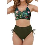 Joligiao Kadın bikini seti, Push Up karın bölgesi, mayo, yüksek bel, iki parçalı mayo, V yaka, bikini, çapraz sırt, mayo modası, karın kontrolü, bikini setleri, büzme ipli yan mayo, Yeşil., M