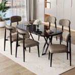 Jolin Serisi Mdf 90X168 Siyah Mermer Desen Mutfak Masa Takımı 6 Cappucino Metal Sandalye