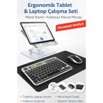 Jolita Huawei Matepad 10.4'' 2019 Uyumlu Ergonomik Tablet Çalışma Seti Metal Stand Rgb Klavye Mouse - Siyah