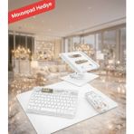 Jolita Samsung A9 X110 8.7 Uyumlu Ergonomik Tablet Çalışma Seti Metal Stand Rgb Klavye Mouse - Beyaz
