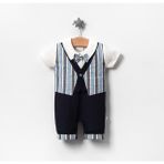 Jolly Joy Çizgili Dokuma Erkek Bebek Tulum - Mavi - 1 - 3 Ay Mavi