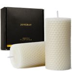 JONERAY 2 adet Balmumu Sütun Mumlar, El Haddelenmiş Petek Mumlar - Kokusuz, 5 cm x 10 cm Saf Doğal El Yapımı Balmumu Mumlar Doğum Günü Hediyesi (Fildişi)