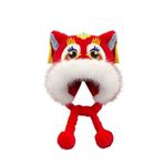 Jonesangle Kırmızı Yeni Yıl Eşarp ve Şapka, Kırmızı Aslan Dans Peluş Şapka, Sıcak Kulak Şapkası Kızlar için Uygun, 1 kırmızı, One Size