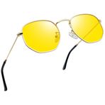 Joopin Kare Parlama Önleyici Gece Sürüş Gözlükleri Kadınlar Erkekler için, Poligon Gece Görüş Gözlükleri UV Koruması, İnce Altıgen Sarı Tonları