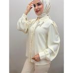 JOOQSTORE Yakası Taşlı Şık Gömlek - 46 - Krem