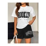 Jooy Brooklyn 1898 Baskılı Oversize T-Shirt Siyah Şort Alt Üst Takım