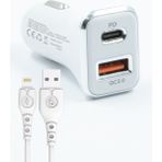 Jopus İphone Araç Şarj Aleti Çakmaklık Seti - Lightning + USB Girişli 38W JO-A7 - Beyaz