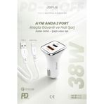 Jopus İphone Araç Şarj Aleti Çakmaklık Seti - Lightning + USB Girişli 38W JO-A7