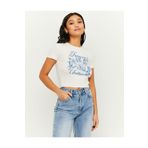 Jose Clothing Kadın Beyaz Baskılı Kısa Kollu Vücuda Oturan Crop Top Bluz