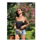 Jose Clothing Kadın Bluz Askılı Güpür Detay Esnek Kumaş Pamuklu Crop Top