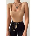 Jose Clothing Kadın Kare Yaka Kalın Askılı Triko Bluz