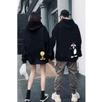 Josette Tweety Sylvester - Sevgili Çift Kombini Baskılı Oversize Sweatshirt Kışlık Şardonlu Kalın Kapüşonlu
