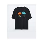 Josette Unisex Siyah Gumball Ve Darvin Baskılı Bisiklet Yaka Oversize T-shirt