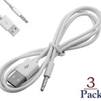 Josi Minea 3,5 mm Erkek AUX USB Adaptörüne Veri Senkronizasyonu ve Şarj Kablosu Şarj Cihazı Dönüştürücü Kulaklık Ses Genişletici Jakı iPod Shuffle 3., 4., 5., 6. Nesil ile uyumlu [ 3'lü Paket - 3,3 ft