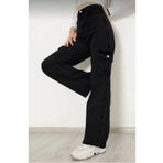 Joui Co Kız Çocuk %100 Pamuk Yüksek Bel Geniş Paça Wide Leg Kargo Kot Pantolon