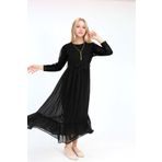 Joui Co Kız Çocuk Tesettür Elbise-Dantel Deseni-Astarlı-Şifon Kumaş- Kolye Detaylı Uzun Elbise 14/15Yaş