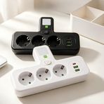 Jouis Akım Korumalı Priz Çoklayıcı Gece Lambalı - 2500W Grup Uzatma Prizi, 3 EU Priz Girişi ve 2 Akıllı USB ve 1 Type-C Portu, Seramik Korumalı Masaüstü Şarj İstasyonu