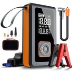 Jouis Akü Takviye Cihazı ve Dijital Hava Kompresörü Seti 15200 mAh - 150 PSI Taşınabilir Lastik Şişirme Pompası, Powerbank Fonksiyonlu LED Işıldaklı Acil Durum Oto Ekipmanı (ÇANTA HEDİYELİ)