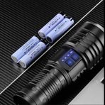 Jouis El Feneri Ultra Güçlü LED El Feneri - 12 Aydınlatma Modu, Şarj Edilebilir, Teleskopik Zoom, RGB Yan Işık ve Omuz Askılı Su Geçirmez Taktik Fener 14.400 mAh Batarya (YÜKSEK PARLAKLIK)