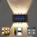 Jouis Güneş Enerjili Dış Mekan Duvar Lambası - 6 LED Çift Yönlü Bahçe Aydınlatması, Güneş Panelli Su Geçirmez Dekoratif Aplik, Çit, Balkon ve Merdiven için Sıcak Beyaz Gece Lambası