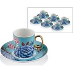 Joy Carmen Floral Blue Porselen 12 Parça 6 Kişilik Kahve Fincan Takımı - Mavi