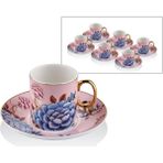 Joy Carmen Floral Pink Porselen 12 Parça 6 Kişilik Kahve Fincan Takımı - Pembe