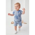 Joy Kids Erkek Bebek Kaplumbağa Baskılı Oversize Takım (9-24AY) (Indigo) - 18 Ay - İndigo